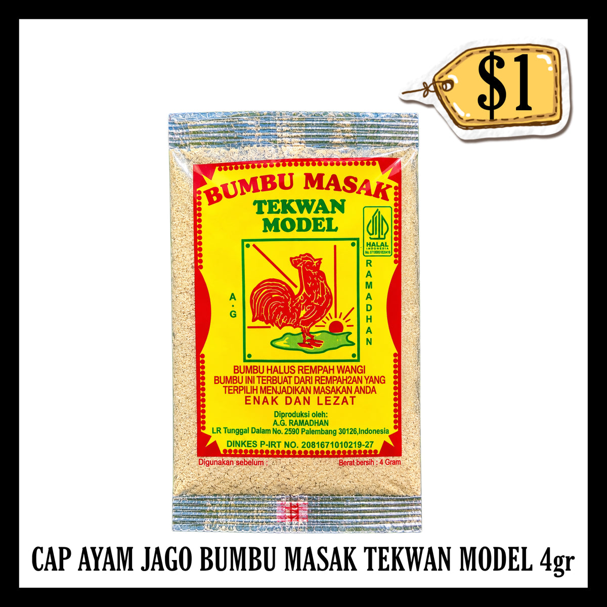 Cap Ayam Jago Bumbu Masak Tekwan Model 4gr Khas Palembang (BBD 09 SEP 2028)