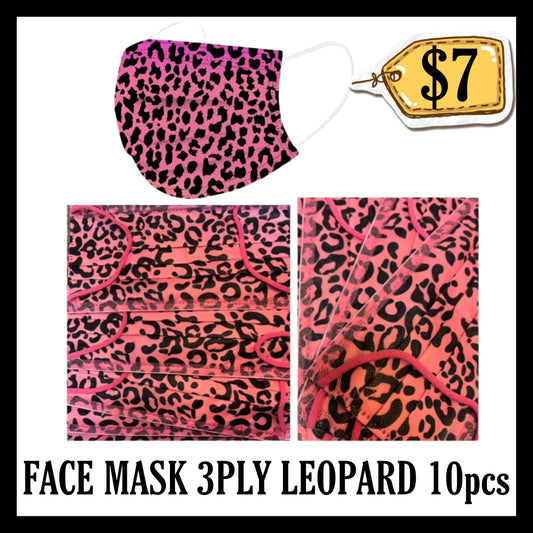 Face Mask 3Ply Masker Leopard 10pcs
