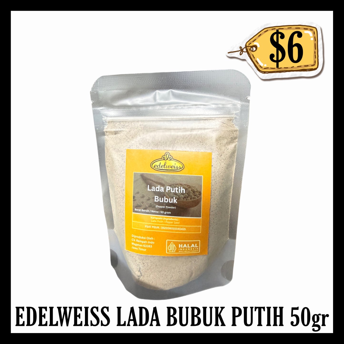 Edelweiss Lada Bubuk Putih 50gr (BBD END OCT 2027)