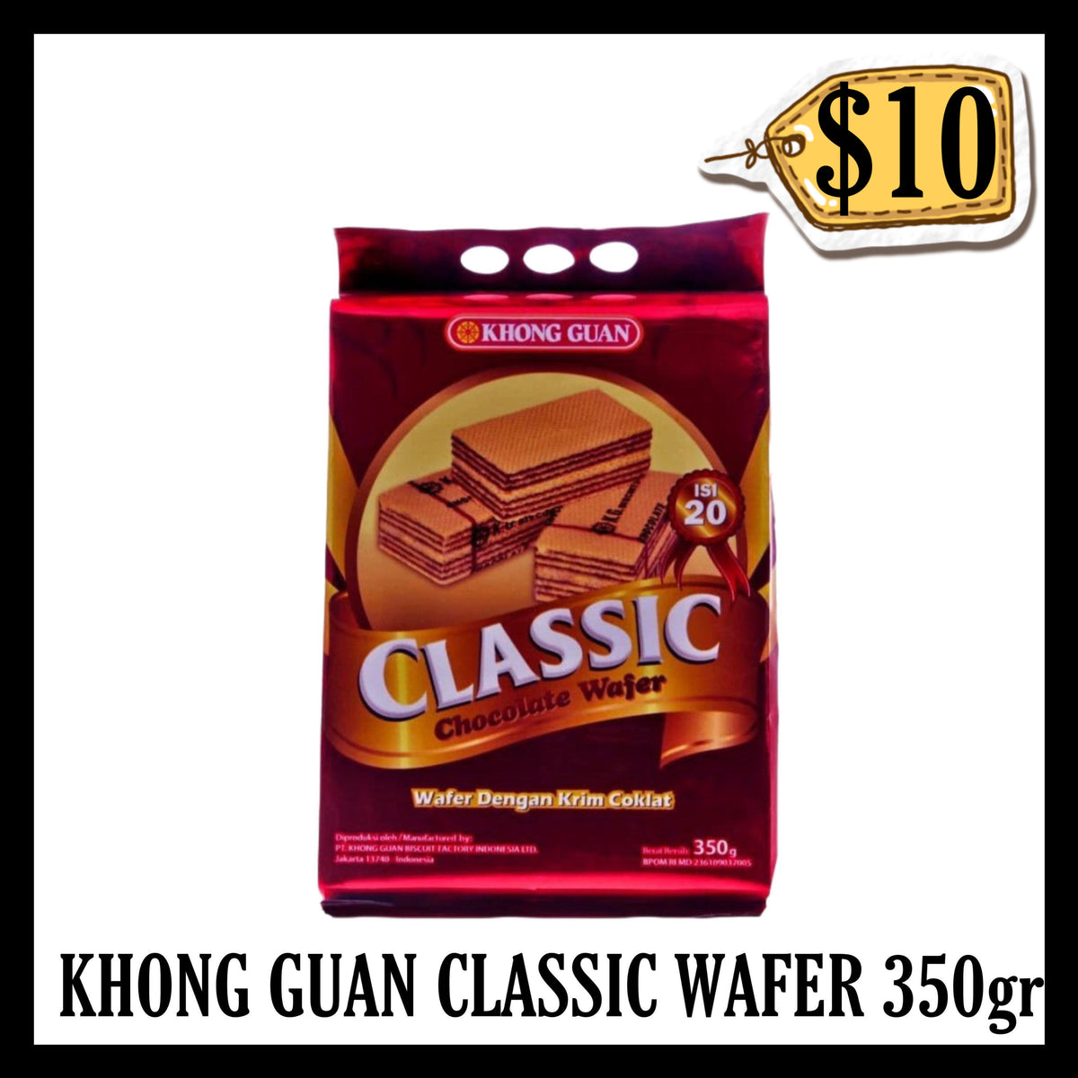 Khong Guan Classic Chocolate Wafer 350gr isi 20pcs (BBD 12 MAY 2027)