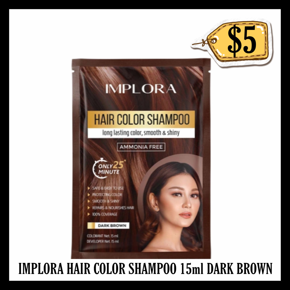 Implora Hair Color Shampoo 15ml Dark Brown (BBD END DEC 2028)