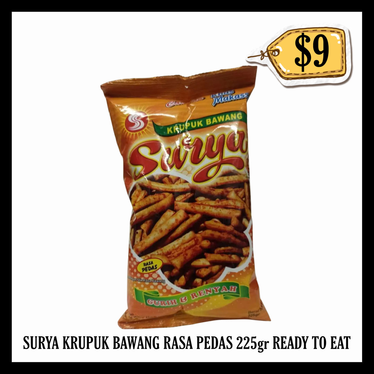 Surya Krupuk Bawang Rasa Pedas 225gr Ready To Eat (BBD 17 JUN 2027)