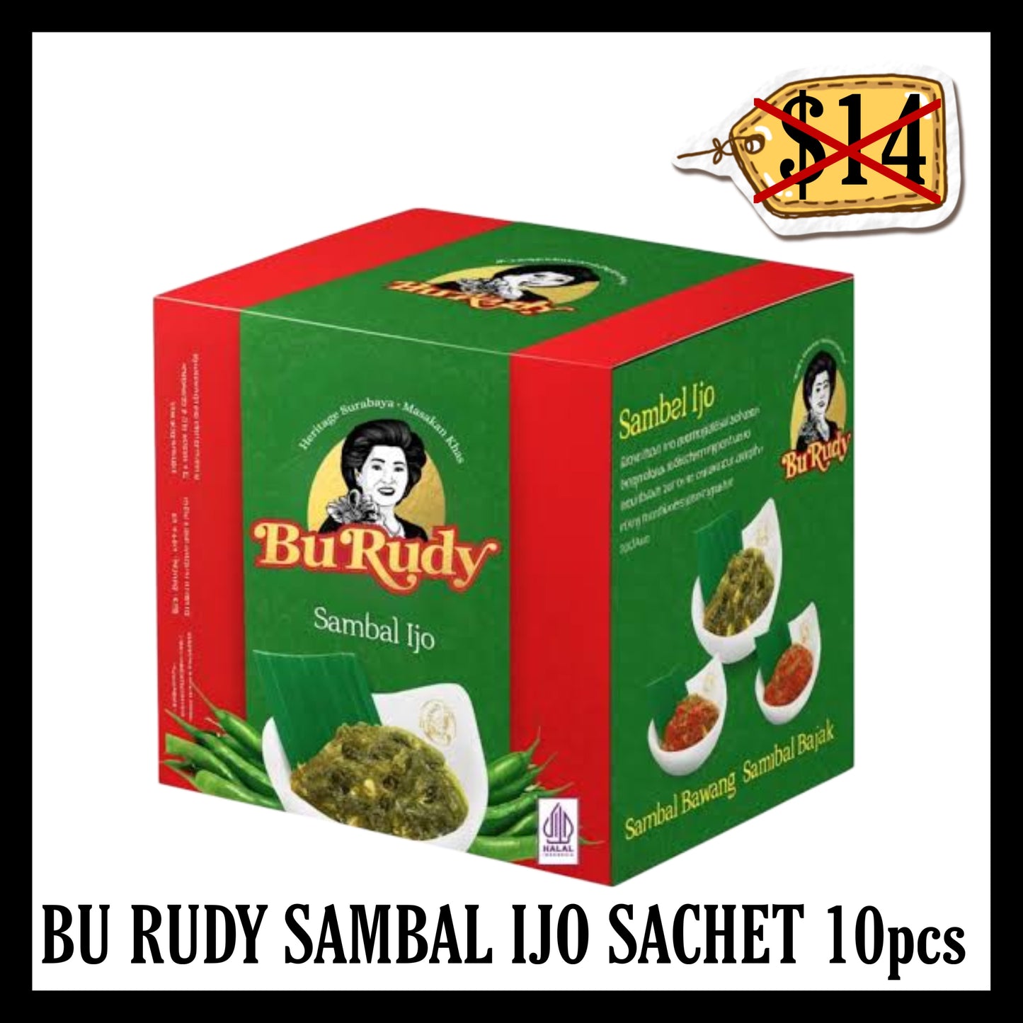 (SALE 20% OFF) Bu Rudy Sambal Ijo Sachet 10pcs (BBD 22 JUN 2026)