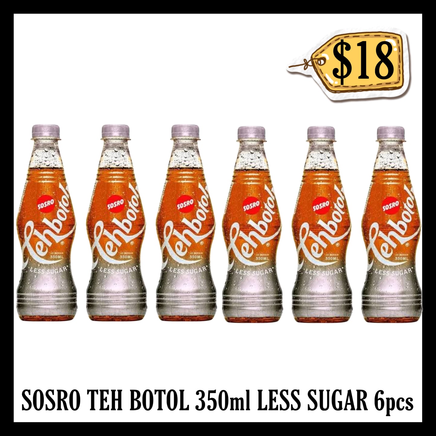 Sosro Teh Botol 350ml Less Sugar 6pcs (BBD 02 MAR 2027)