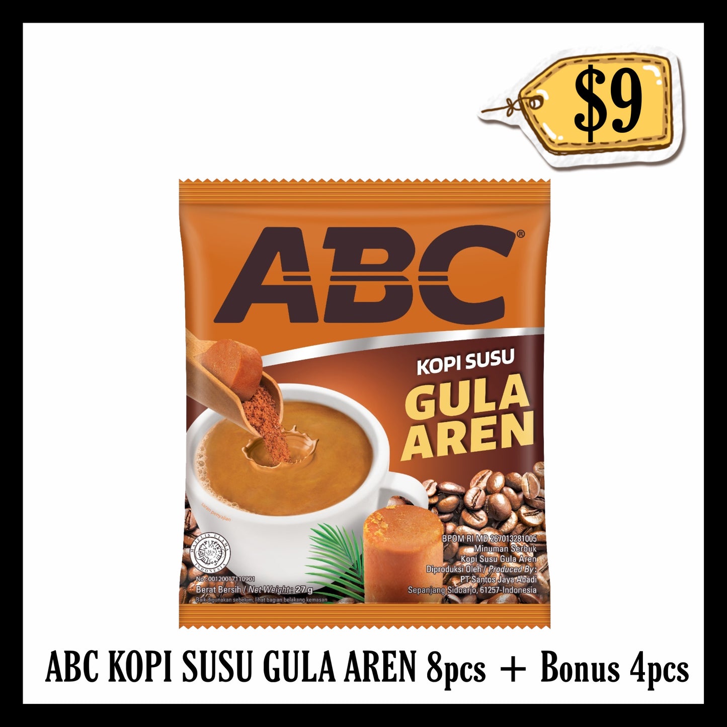 Abc Kopi Susu Gula Aren 8pcs (Promotion Buy 8 Get 4 Free) (BBD
