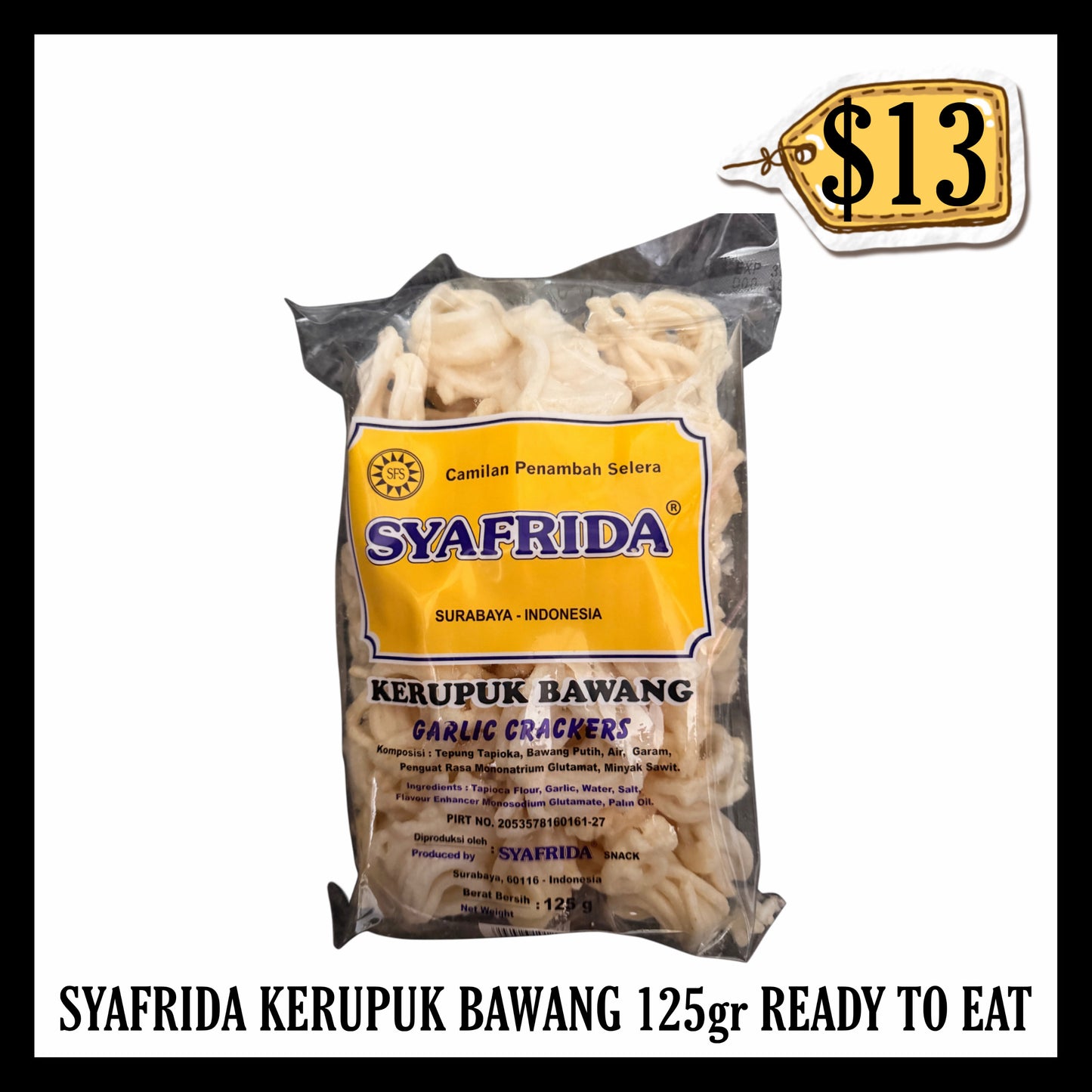 Syafrida Kerupuk Bawang 125gr Bentuk Keong Ready To Eat (BBD 30 APR 2027)