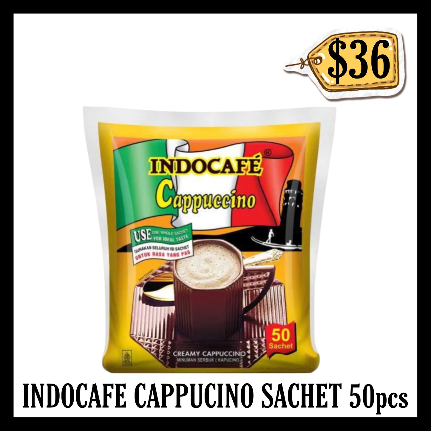 Indocafe Cappucino Kopi Sachet 50pcs Bulky (BBD END MAY 2027)