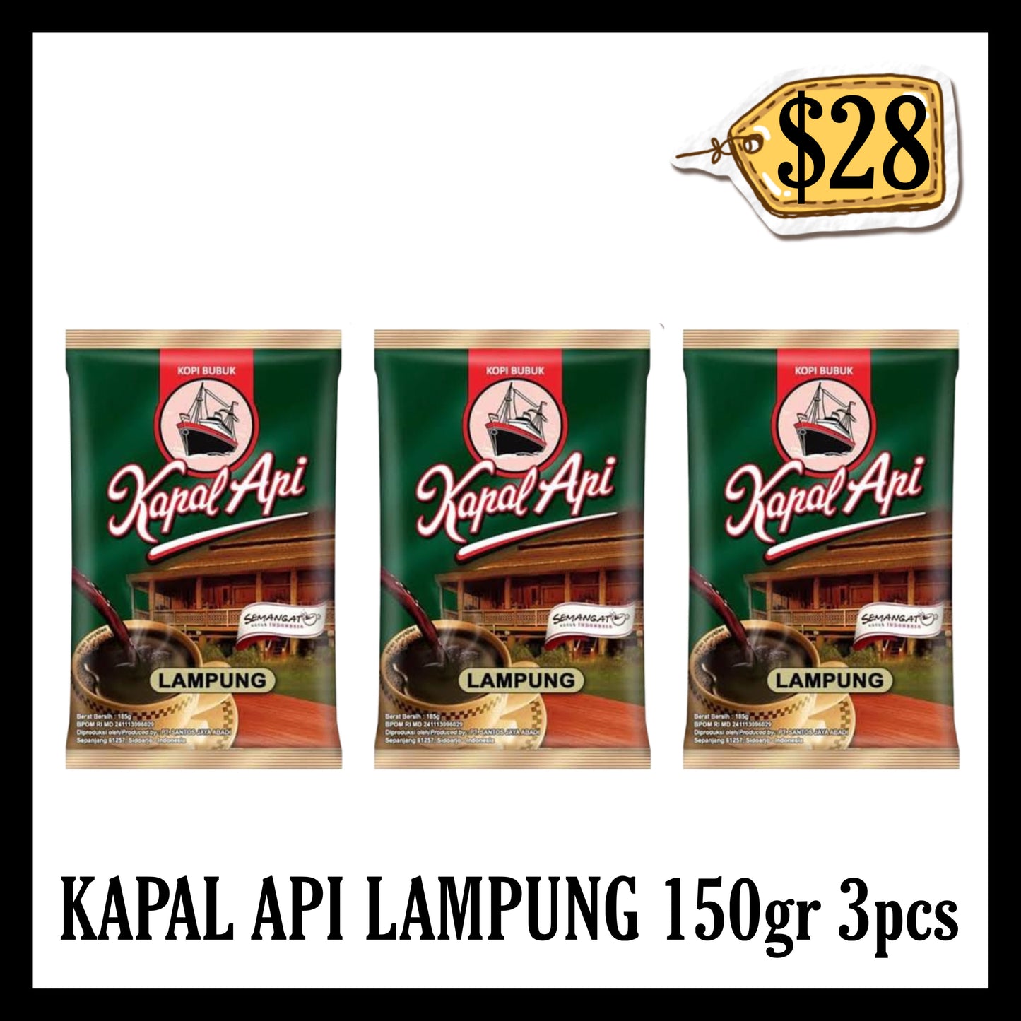 Kapal Api Kopi Bubuk Lampung 150gr 3pcs (BBD 05 MAR 2027)