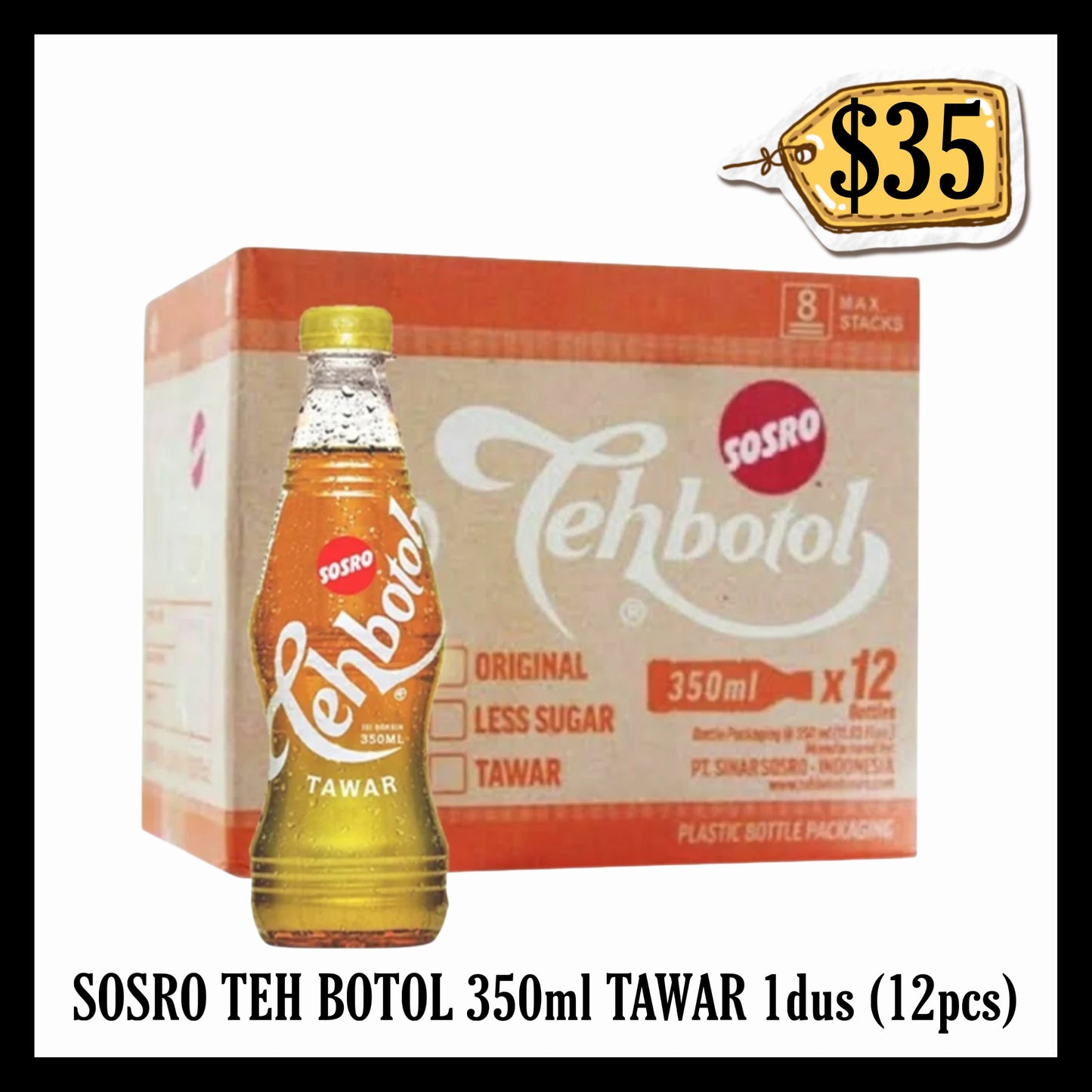Sosro Teh Botol 350ml Tawar 1dus isi 12pcs (BBD 09 MAR 2027)