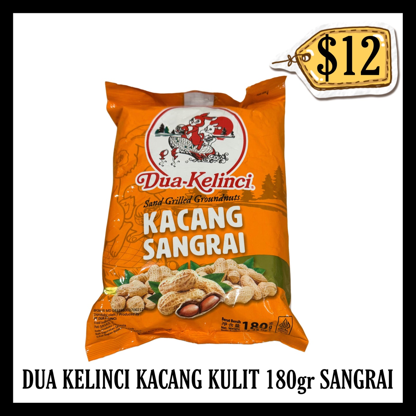 Dua Kelinci Kacang Kulit 180gr Sangrai (BBD END OCT 2026)