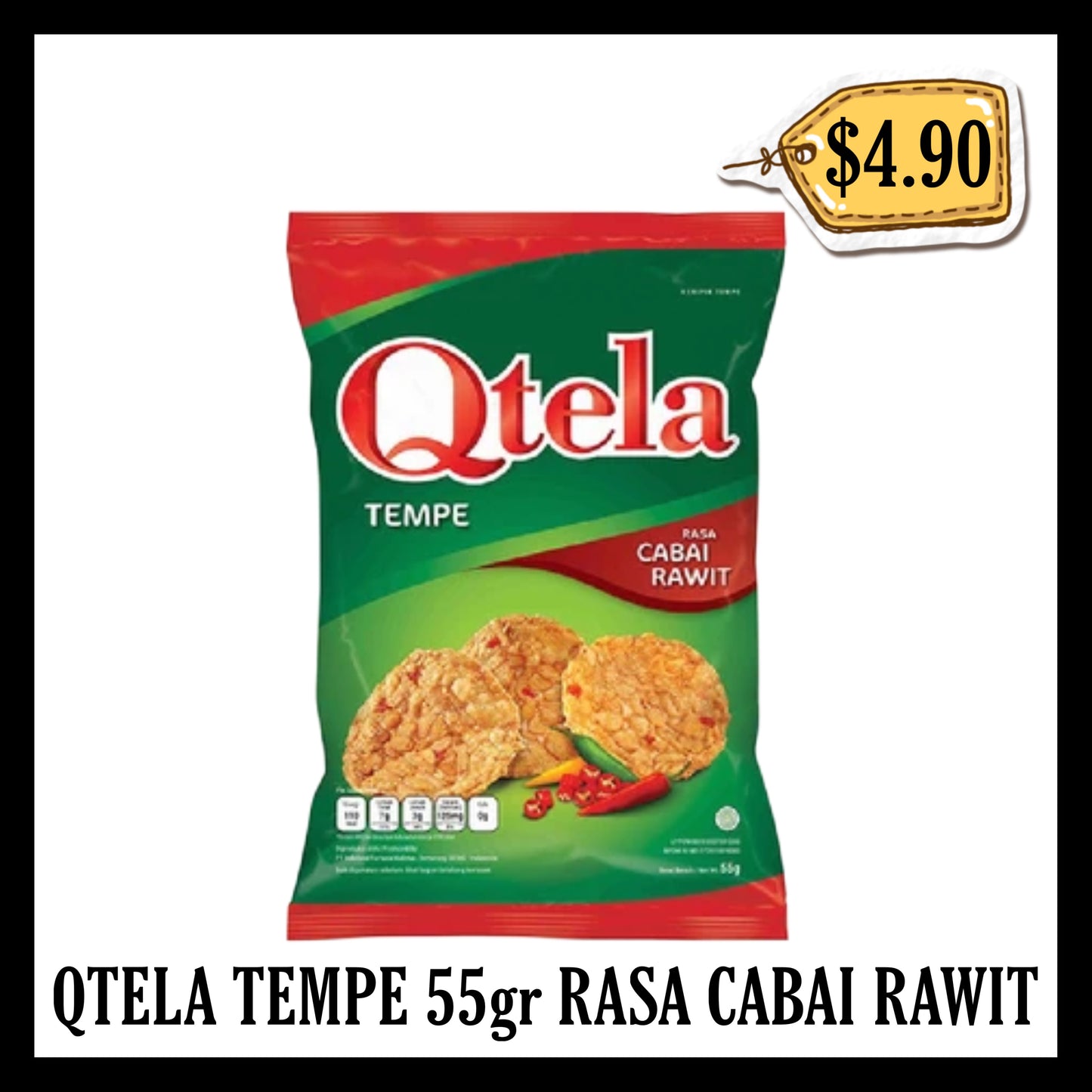 Qtela Tempe 55gr Rasa Cabai Rawit (BBD 23 JAN 2027)