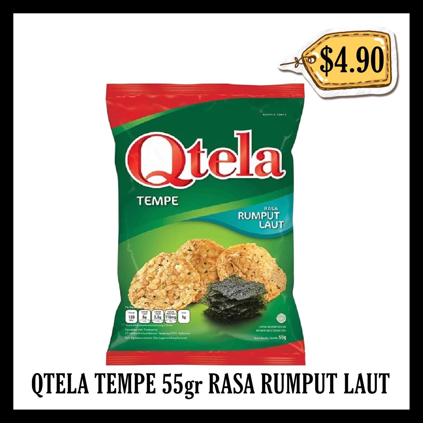 Qtela Tempe 55gr Rasa Rumput Laut / Seaweed (BBD 13 FEB 2027)