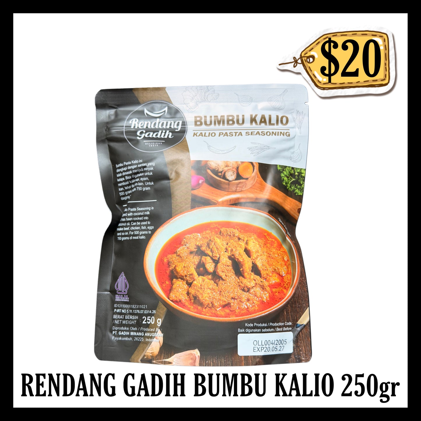 Rendang Gadih Bumbu Kalio 250gr (BBD 20 MAY 2027)