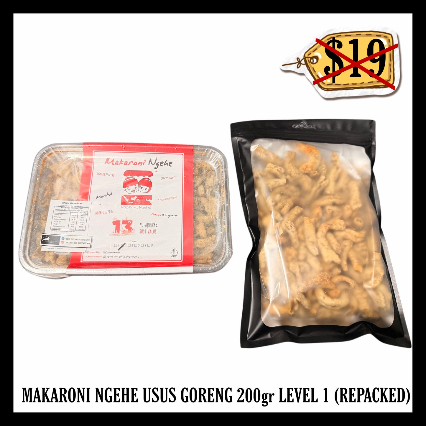 Makaroni Ngehe Usus Goreng 200gr Level 1 (BBD 05 AUG 2027) (Repacked)