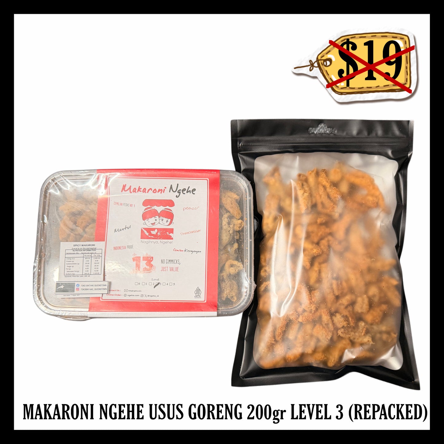 Makaroni Ngehe Usus Goreng 200gr Level 3 (BBD 05 AUG 2027) (Repacked)