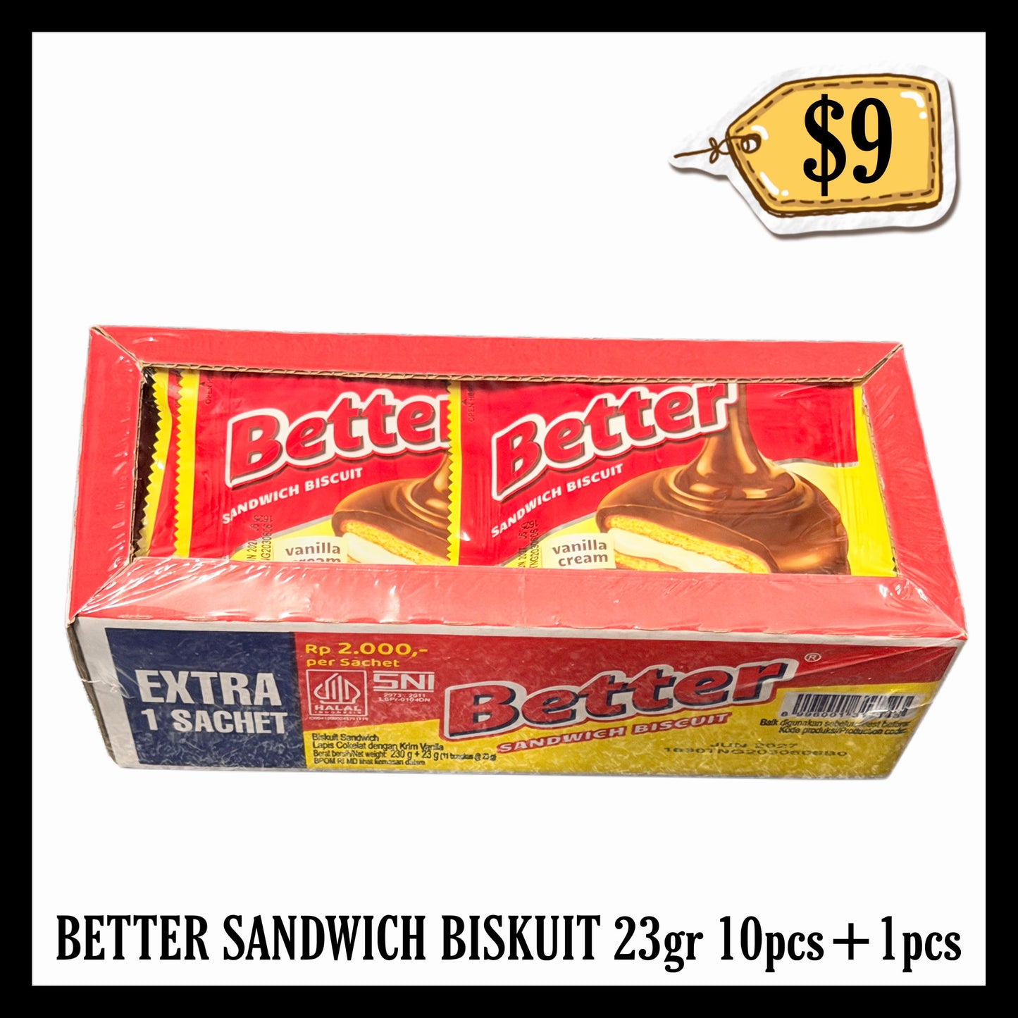 Better Sandwich Biskuit Vanilla Cream 23gr 10pcs+1pcs (BBD END JUN 2027)