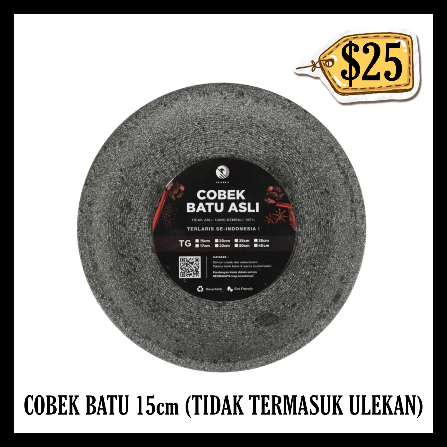 Cobek Batu Premium 15cm (Tidak Termasuk Ulekan)