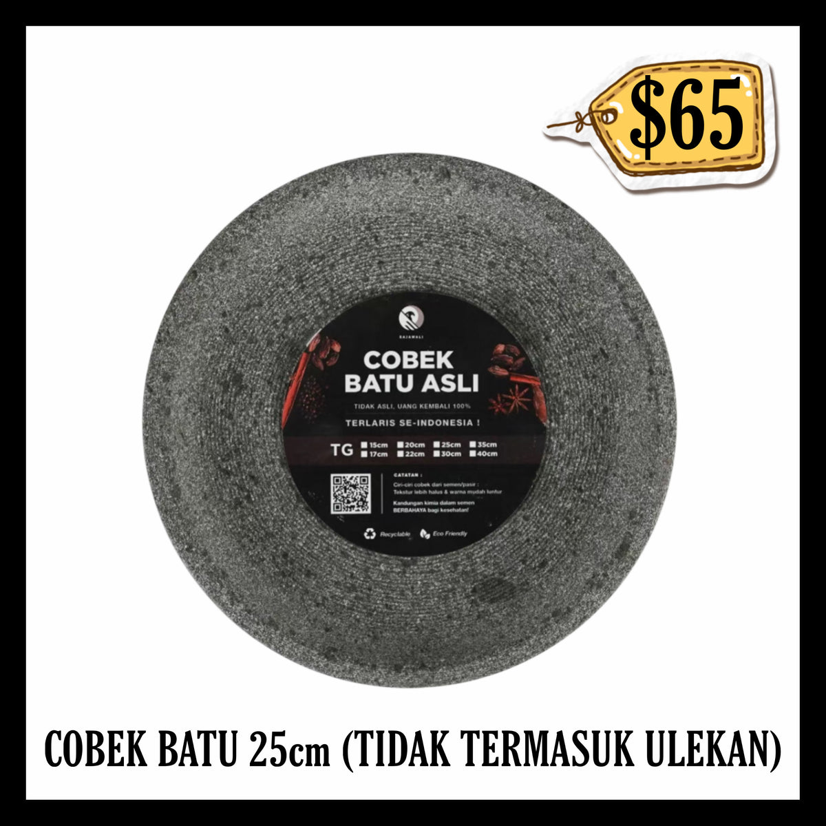 Cobek Batu Premium 25cm (Tidak Termasuk Ulekan)