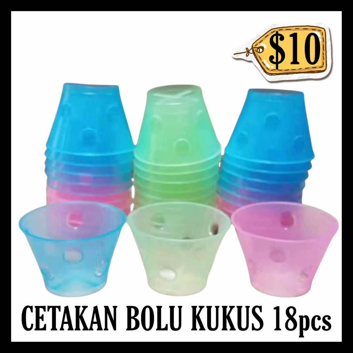 Cetakan Bolu Kukus 18pcs Diameter atas: 6 cm / Diameter bawah: 3,5 cm /Tinggi: 4 cm