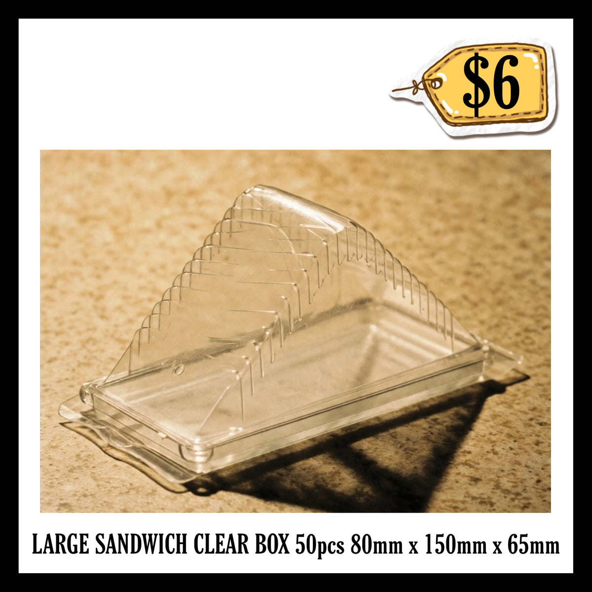 Large Sandwich Clear Box 50pcs 80mm x 150mm x 65mm
