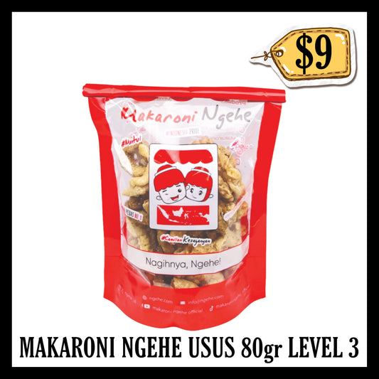 Makaroni Ngehe Usus Kemasan 80gr Pouch Level 3