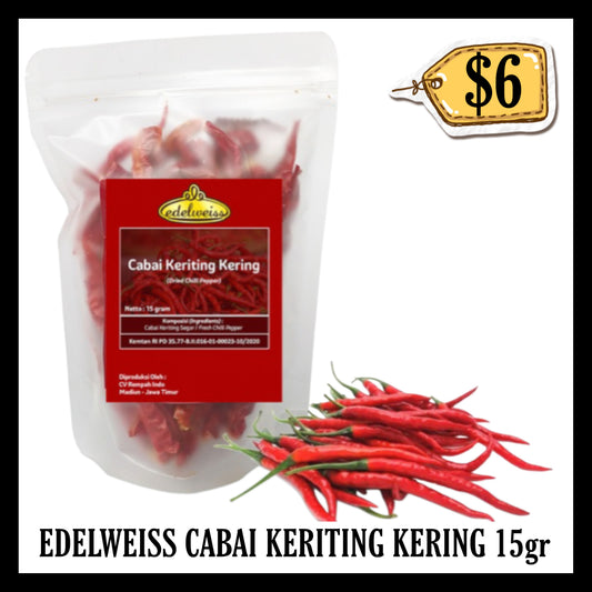 Edelweiss Cabai Keriting Kering 15gr (BBD END JUN 2028)