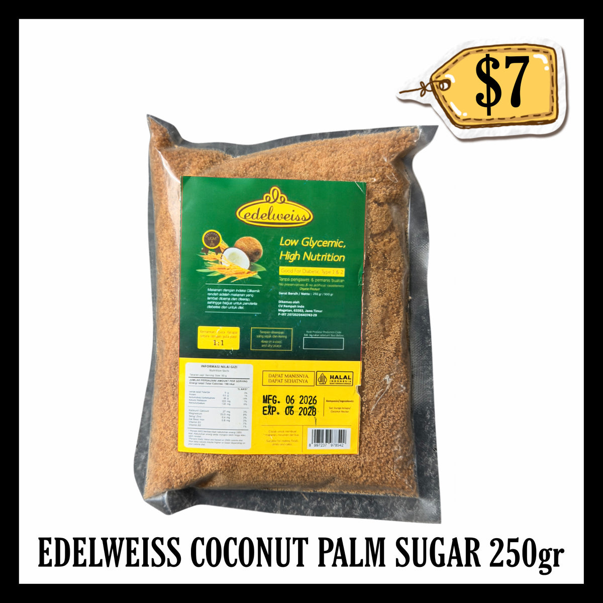 Edelweiss Coconut Palm Sugar 250gr (BBD END JUN 2028)