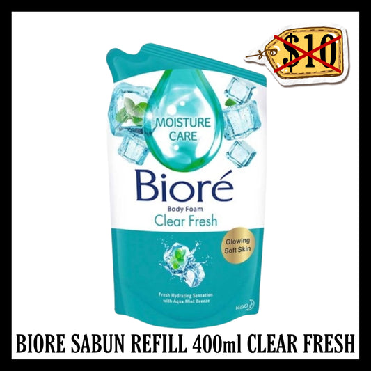 (BLACK FRIDAY SALE 30% OFF) Biore Sabun Refill 400ml Clear Fresh (BB 14 APR 2026)