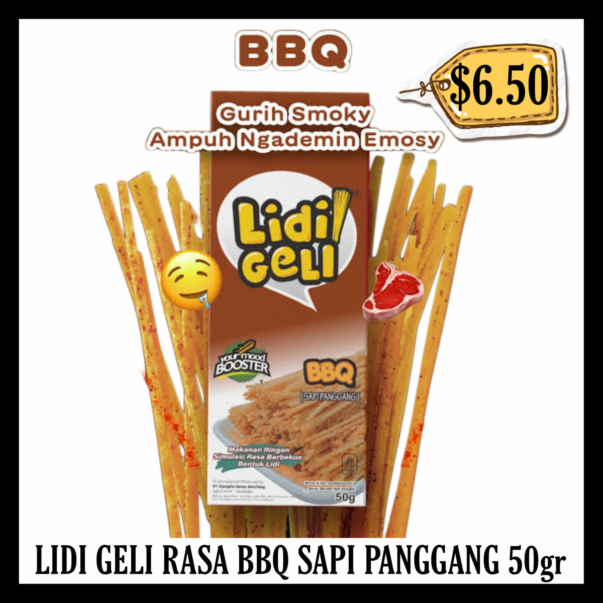 Lidi Geli Rasa Bbq Sapi Panggang 50gr (BBD 01 JUN 2027)
