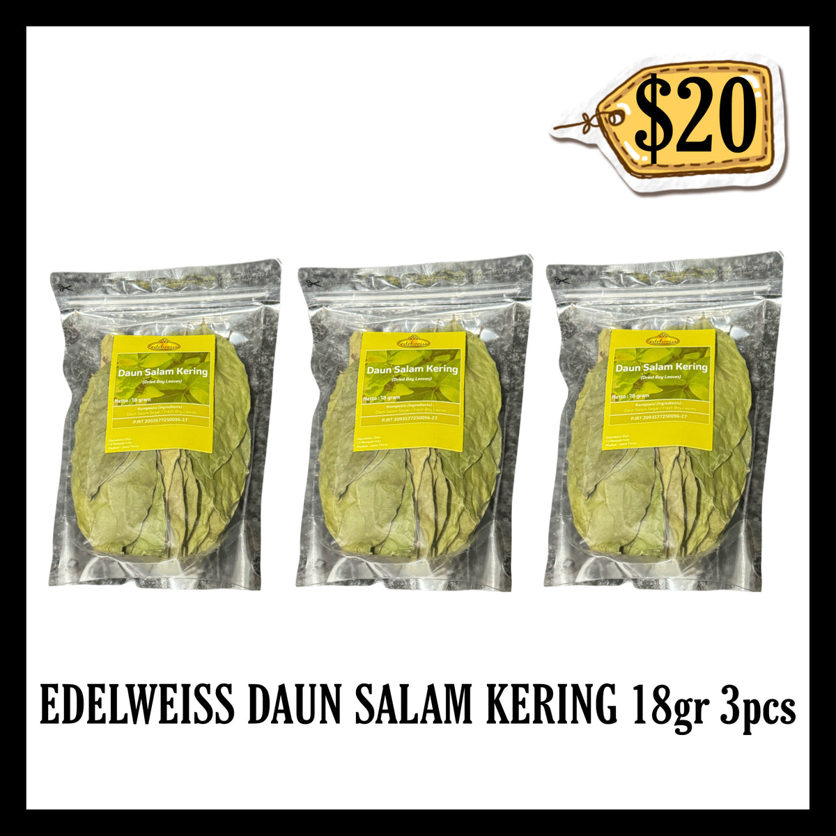 Edelweiss Daun Salam Kering 18gr 3pcs (BBD END APR 2028)