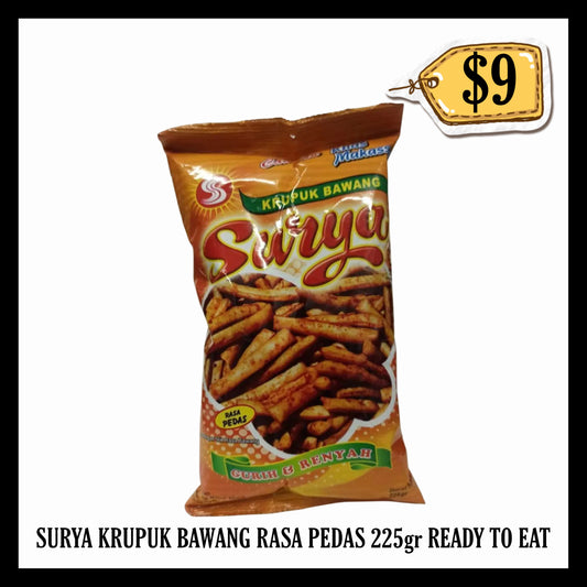 Surya Krupuk Bawang Rasa Pedas 225gr Ready To Eat (BBD 17 JUN 2027)