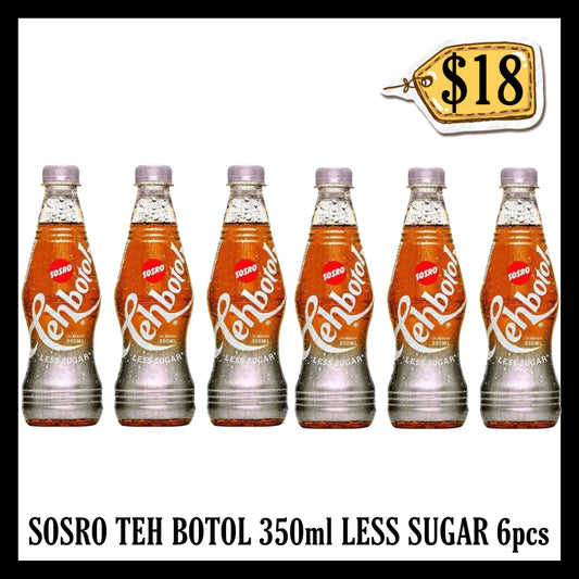 Sosro Teh Botol 350ml Less Sugar 6pcs (BBD 02 MAR 2027)