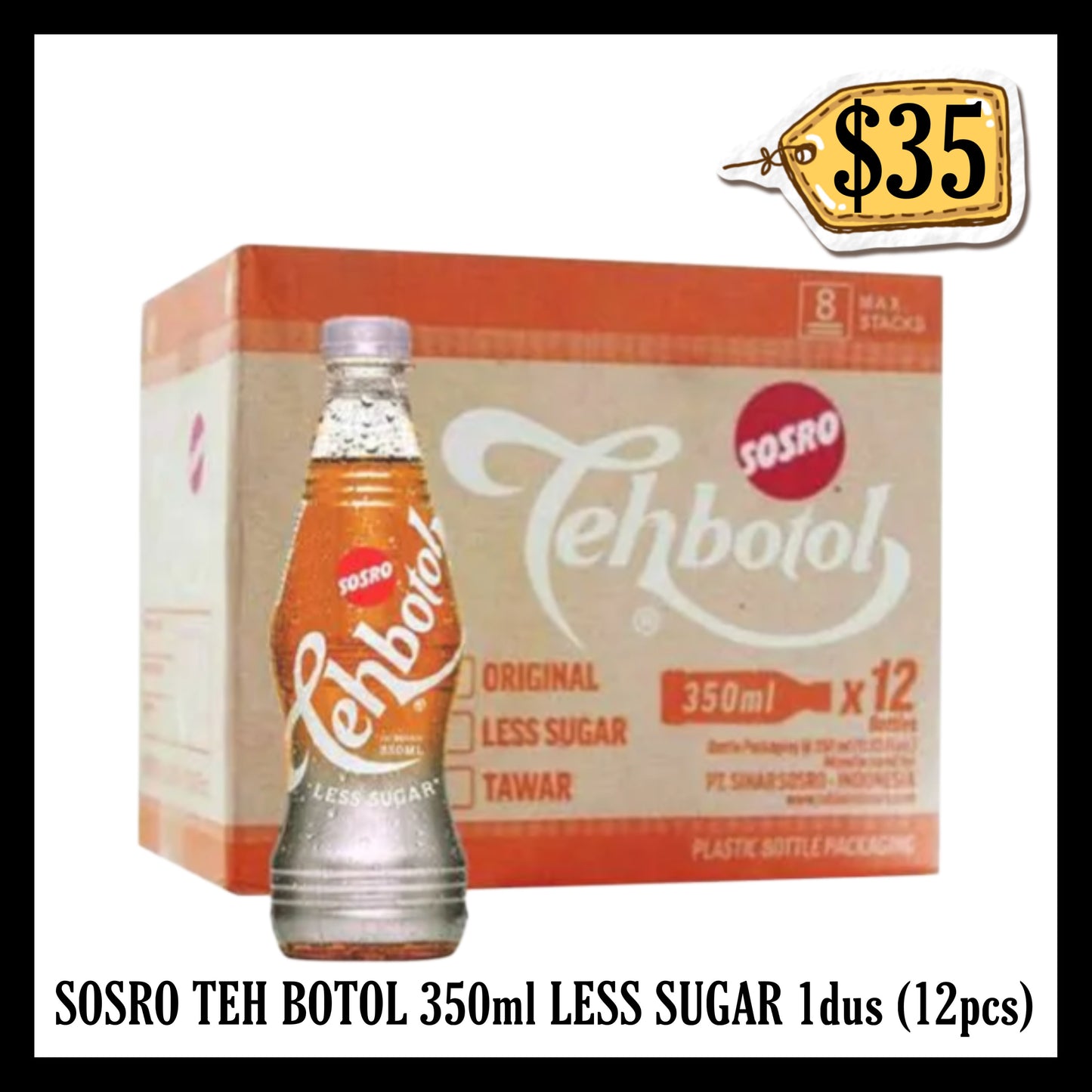 Sosro Teh Botol 350ml Less Sugar 1dus isi 12pcs (BBD 02 MAR 2027)