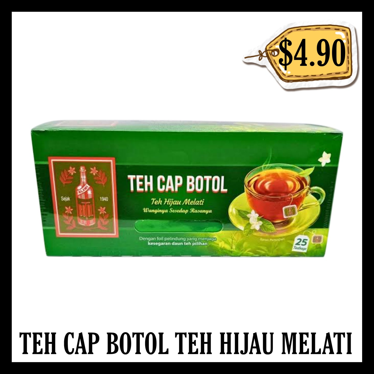 Teh Cap Botol Teh Hijau Melati Teh Celup Isi 25pcs (BBD 01 NOV 2027)