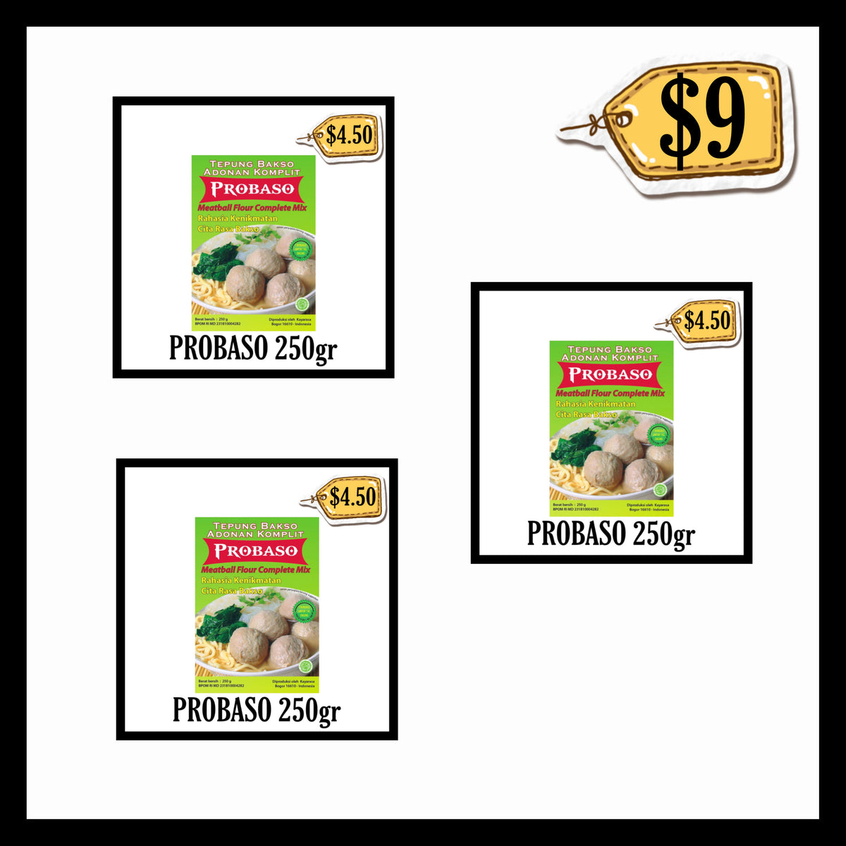 Probaso 250gr Tepung Bakso Original Hijau (BUY 2 GET 1 FREE) (BBD 09 JAN 2027)