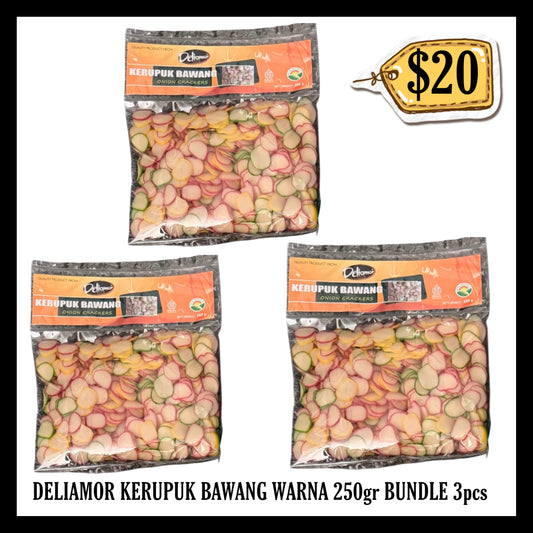 Deliamor Kerupuk Bawang 250gr Warna Warni Bundle 3pcs (BBD 10 NOV 2027)