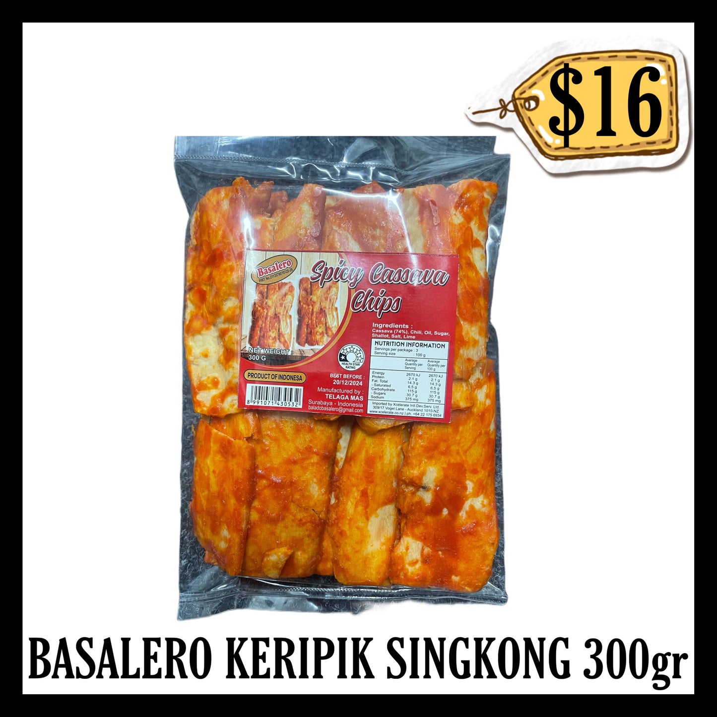 Basalero Keripik Singkong Balado 300gr (BBD 30 APR 2027)