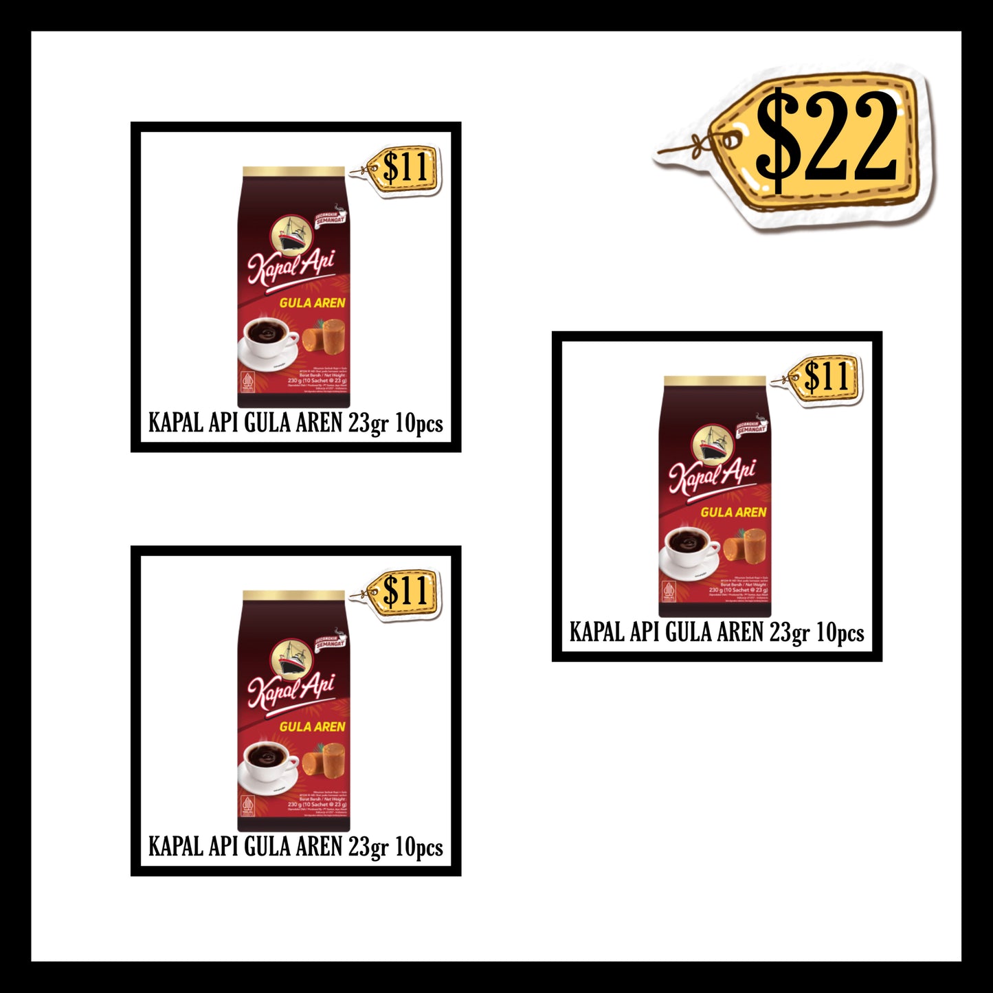 Kapal Api Gula Aren Kopi Sachet 10pcs (BUY 2 GET 1 FREE) (BBD 15 NOV 2026)