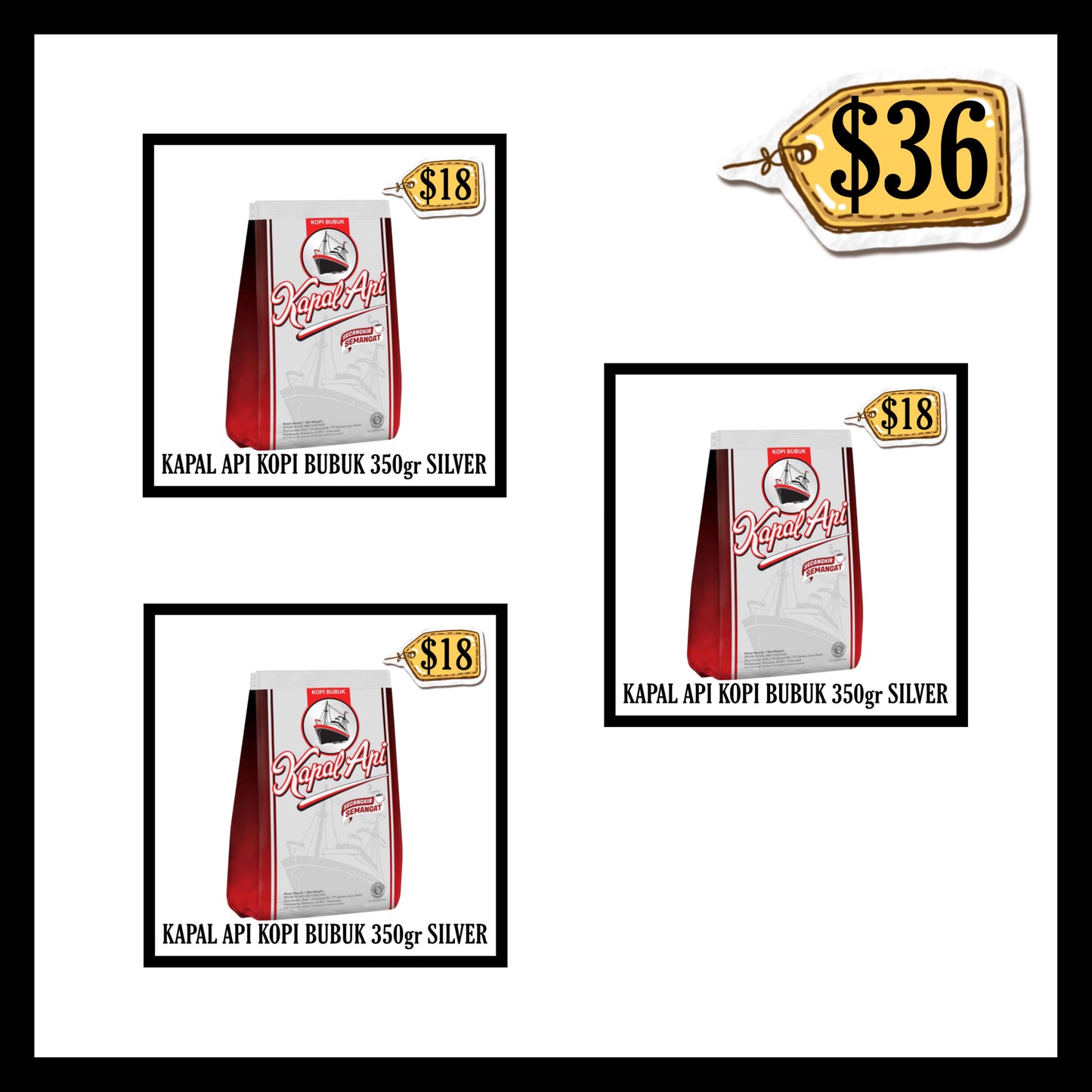 Kapal Api Kopi Bubuk 350gr Silver (BUY 2 GET 1 FREE) (BBD 26 JAN 2027)