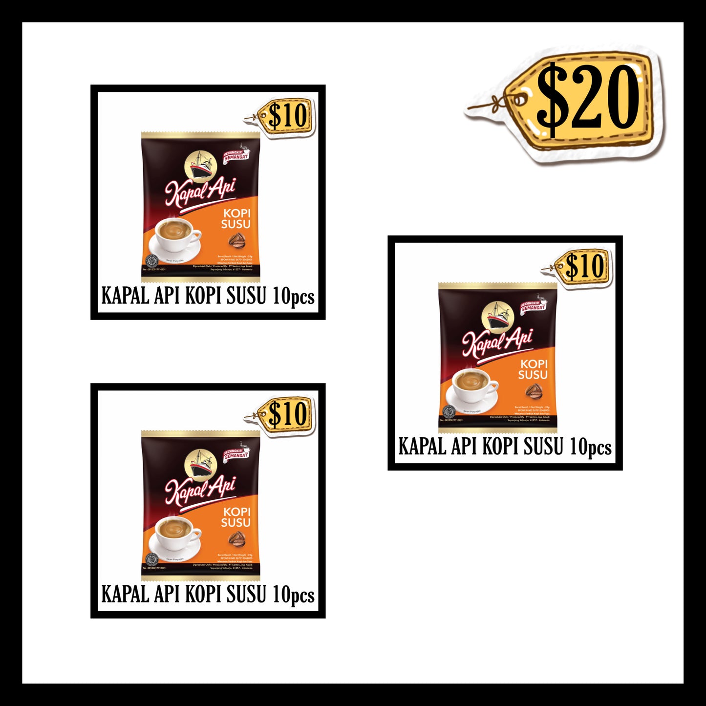 Kapal Api Kopi Susu Sachet 10pcs (BUY 2 GET 1 FREE) (BBD 29 JAN 2027)