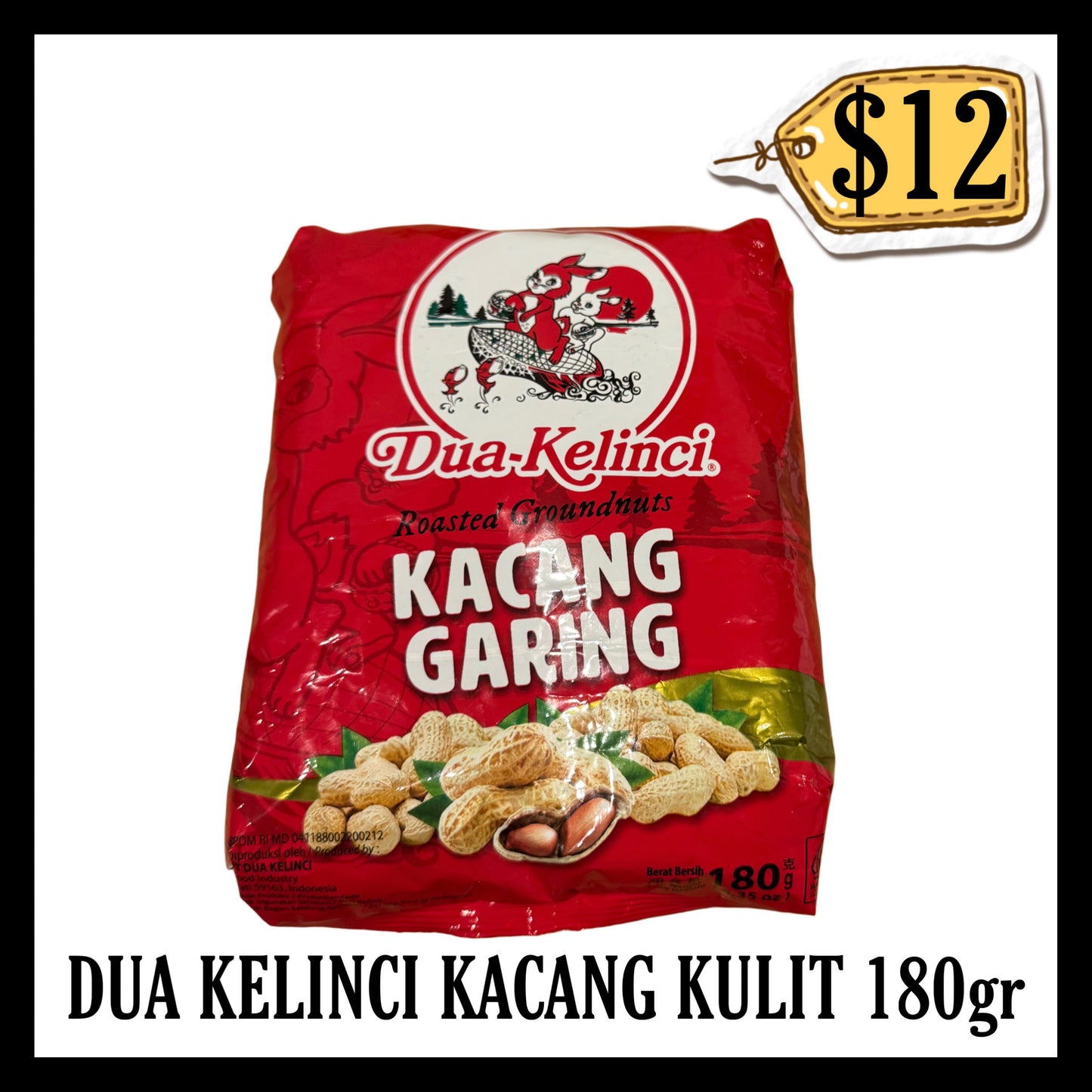 Dua Kelinci Kacang Garing Kacang Kulit 180gr (BBD END APR 2027)