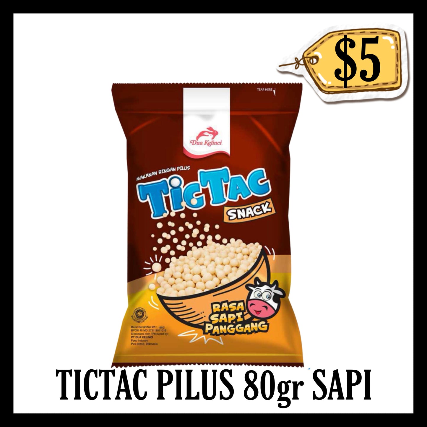 Dua Kelinci Tic Tac Pilus 80gr Sapi (BBD END MAY 2027)