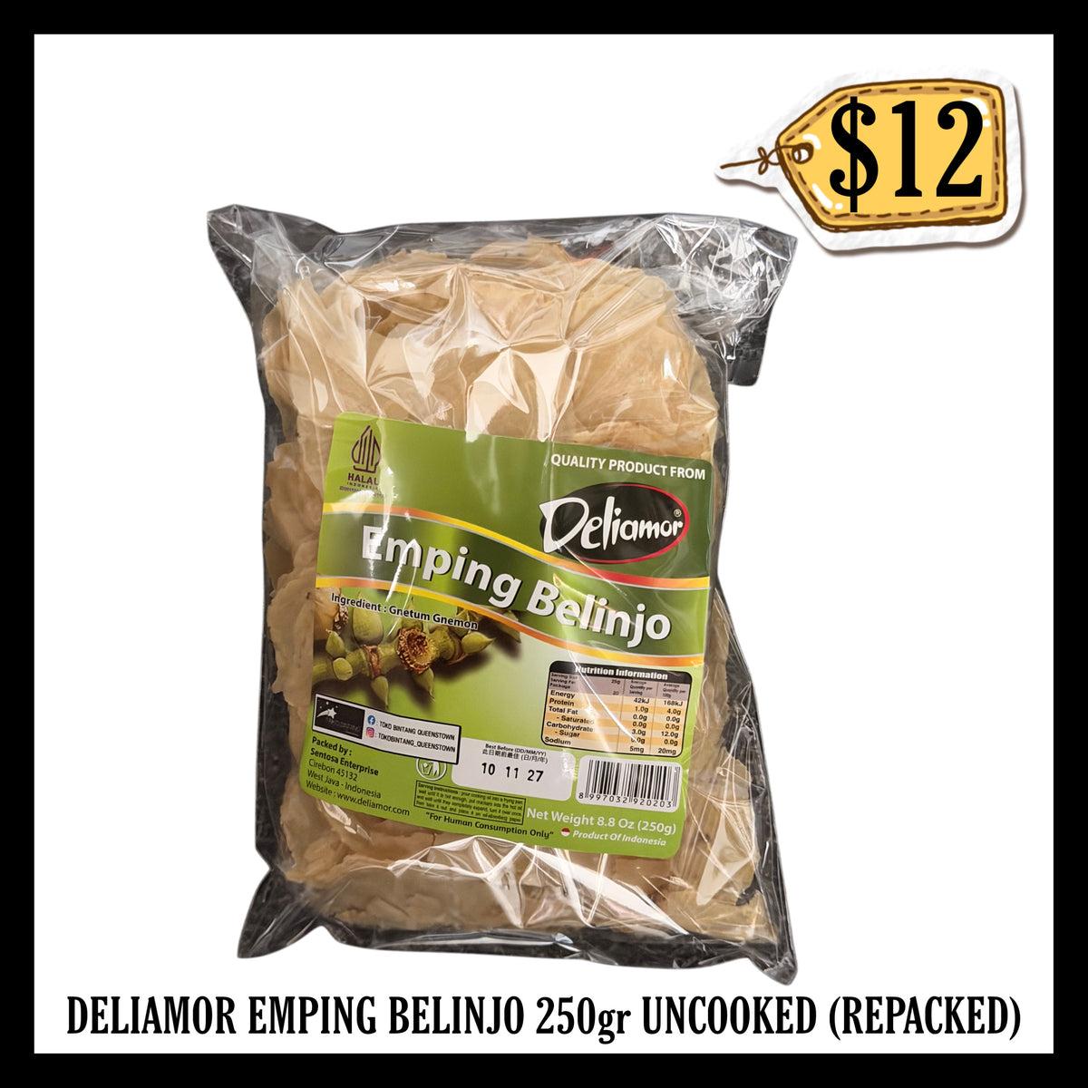 Deliamor Emping Belinjo 250gr Uncooked Repacked (BBD 10 NOV 2027)