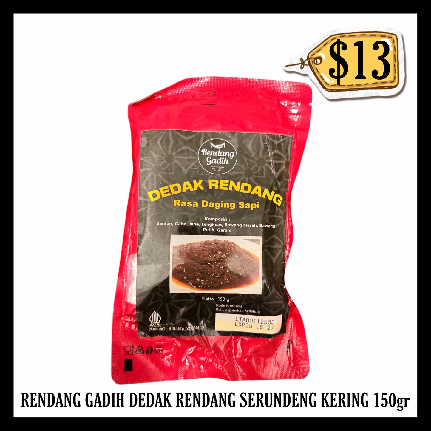Rendang Gadih Dedak Rendang Serundeng Kering 150gr (BBD 25 MAY 2027)