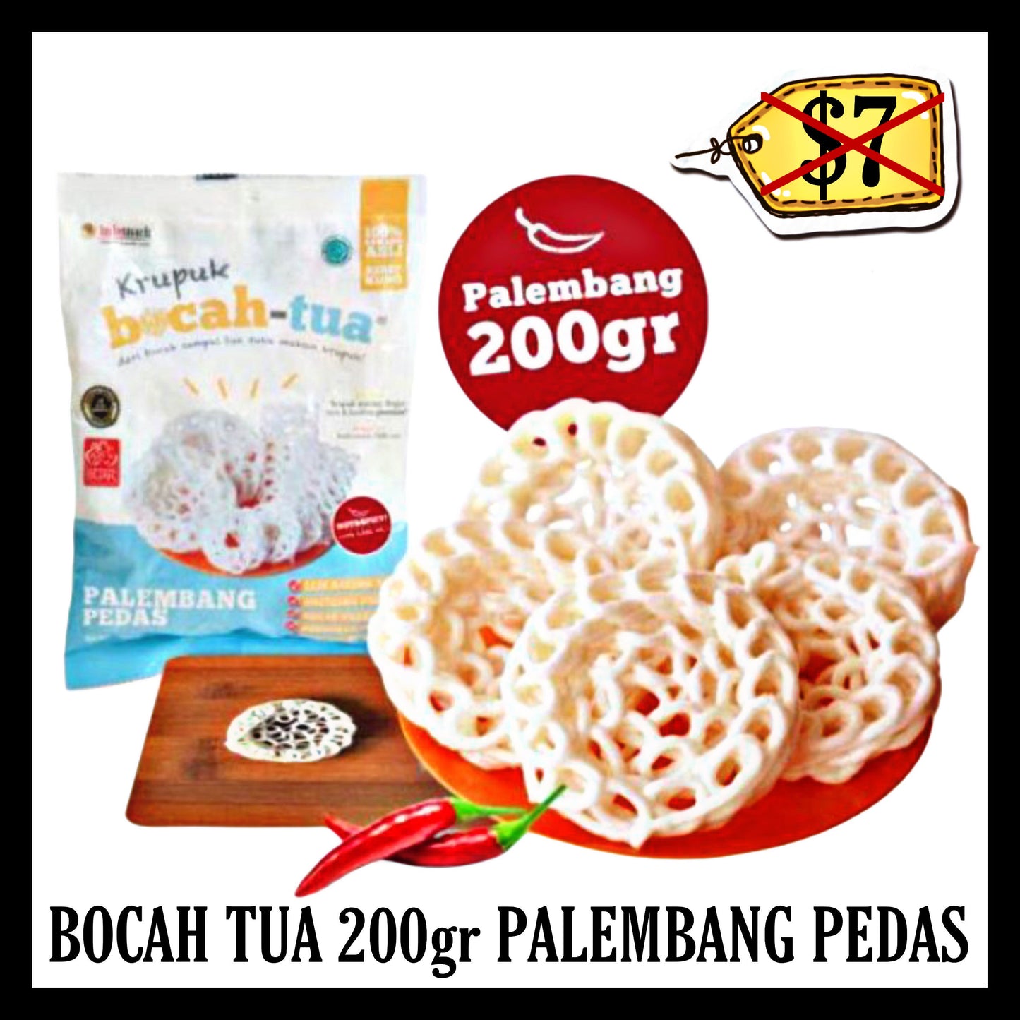 (SALE 20% OFF) Bocah Tua Krupuk 200gr Palembang Pedas (BBD 29 MAY 2026)