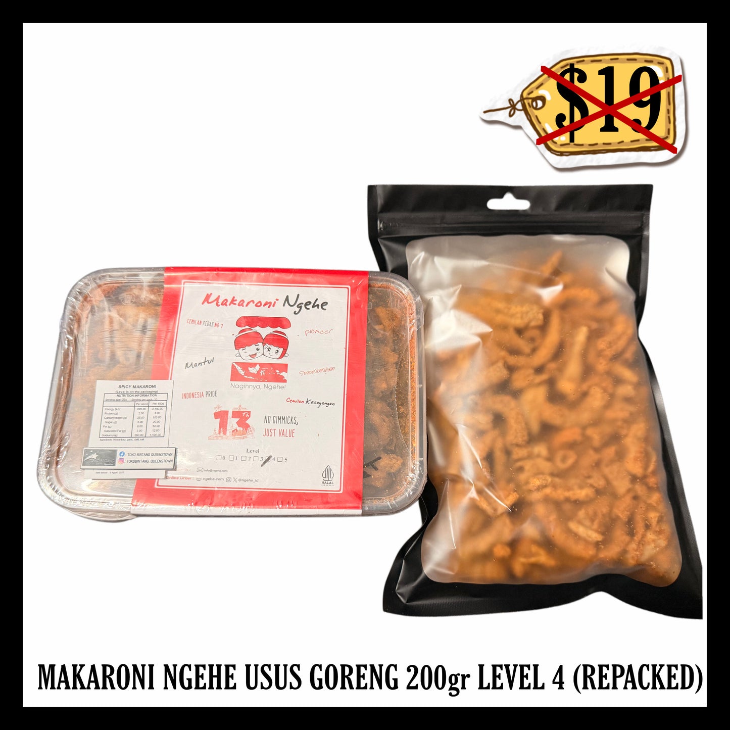 Makaroni Ngehe Usus Goreng 200gr Level 4 (BBD 05 AUG 2027) (Repacked)