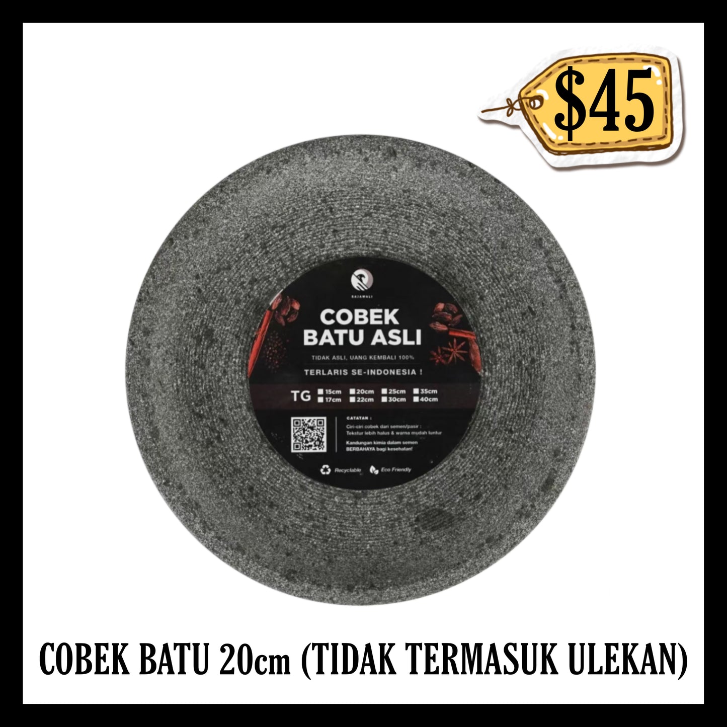 Cobek Batu Premium 20cm (Tidak Termasuk Ulekan)