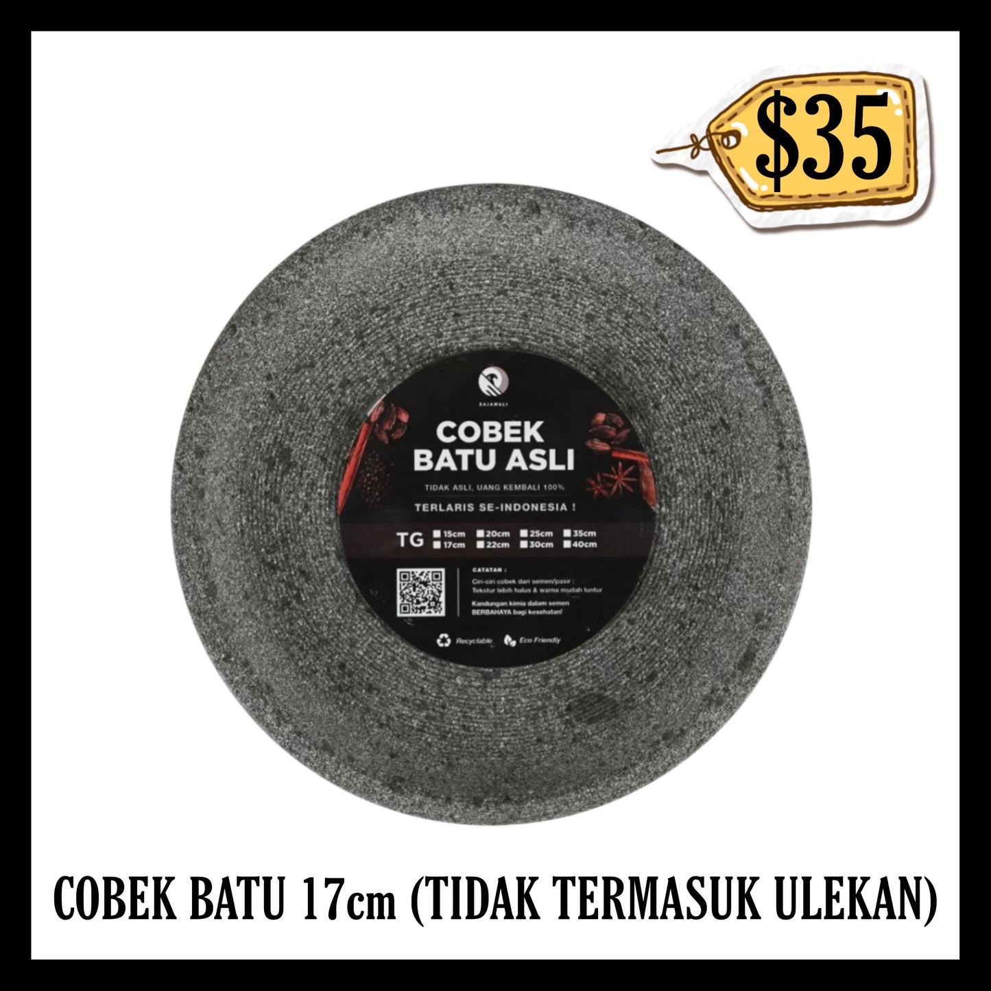 Cobek Batu Premium 17cm (Tidak Termasuk Ulekan)