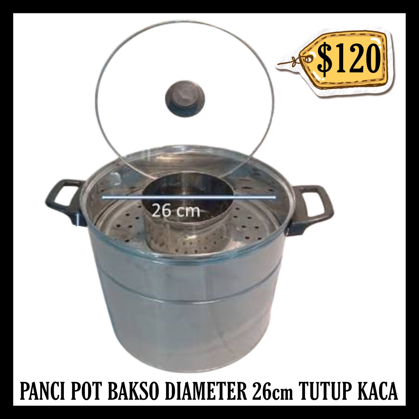 Panci Pot Bakso Diameter 26cm Tutup Kaca